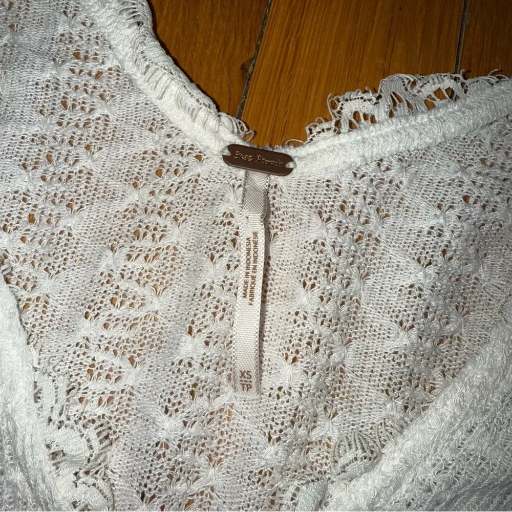 FREE PEOPLE Lace‎ V-Neck Balloon Sleeve Sweater White Oversized XS